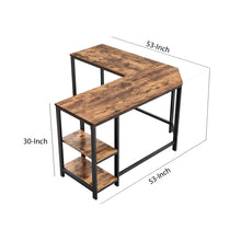 L-Shape Wood and Metal Frame Computer Desk with 2 Shelves, Brown and Black